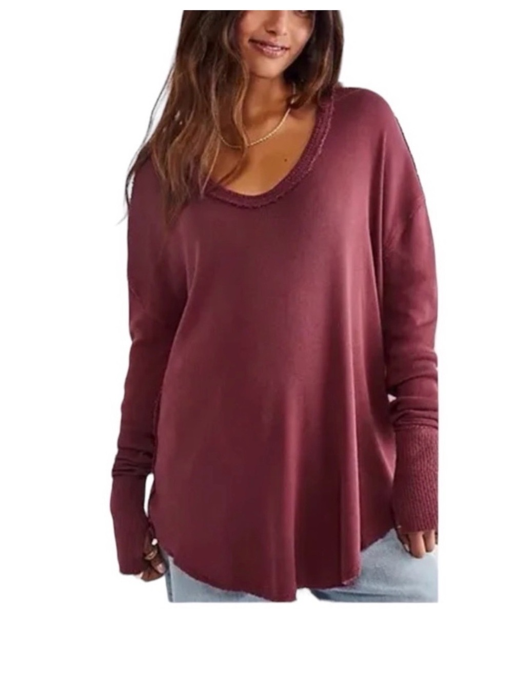 Free people We the Free Colby slouchy long sleeve raw hem top Sz XS - Picture 2 of 11